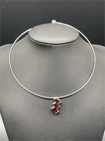 Sterling and Garnet Pendant and Choker