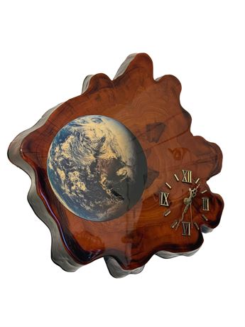 Wood Clock Featuring Image of Earth
