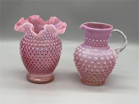 Two (2) Fenton Cranberry Opalescent