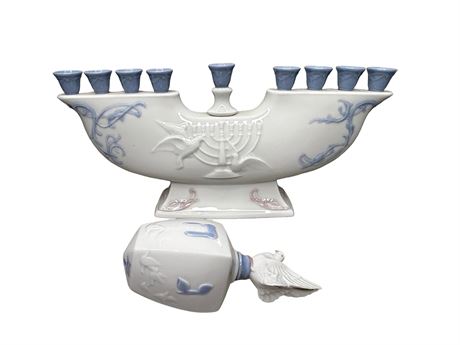 Lladro Menorah and Dreidel with Dove