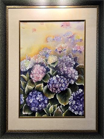 Chinese Purple Hydrangea Watercolor Painting