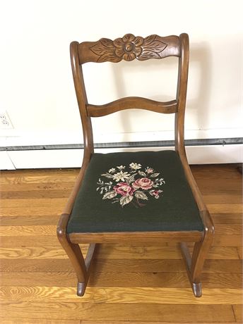 Carved Wood and Needlepoint Rocking Chair