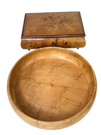 Turned Wood Bowl and Handmade Wood Jewelry Box