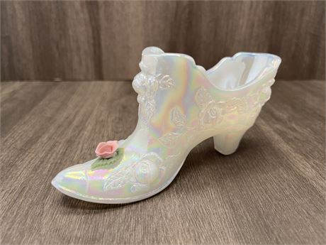 Fenton Iridescent Milk Glass Shoe