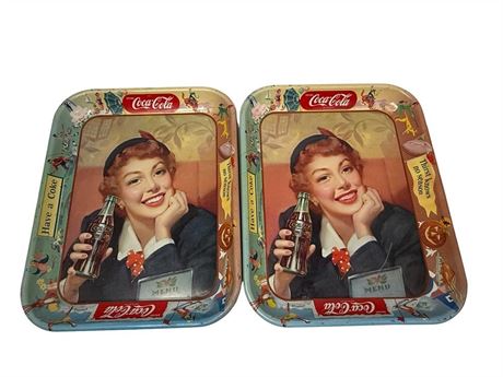 1950s Coca Cola Red Hair Girl Metal Serving Trays