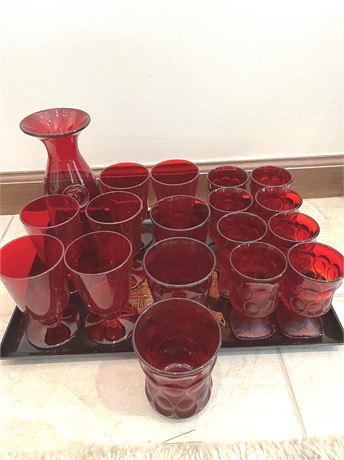 Ruby Red Drinking Glasses with Decanter