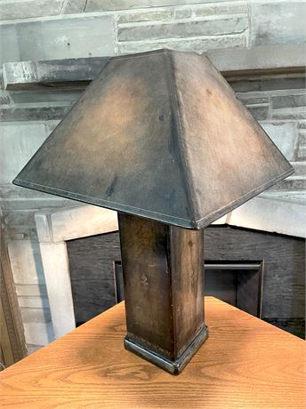 Vintage Angular Leather Lamp w/ Leather Shade