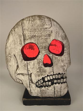 Vintage Light Up Wood Skull