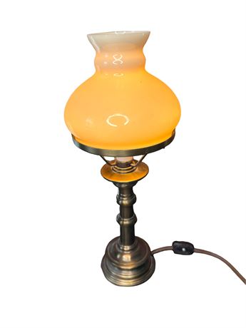 Brass Table Lamp with Beige Glass Shade