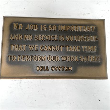 Bell (Telephone) System Safety Plasti-Vue Plaque