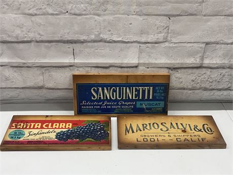 Three (3) Wood Crate Signs