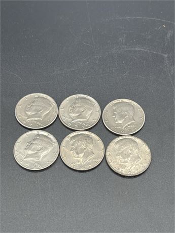 Six (6) Kennedy Half Dollars