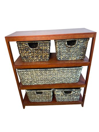 Wood Shelf with Wicker Baskets