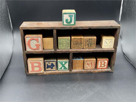Vintage Blocks in Wooden Box