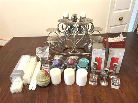 Large Candle Holder and Candle Lot