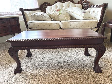 Rectangular Solid Carved Wood Coffee Table