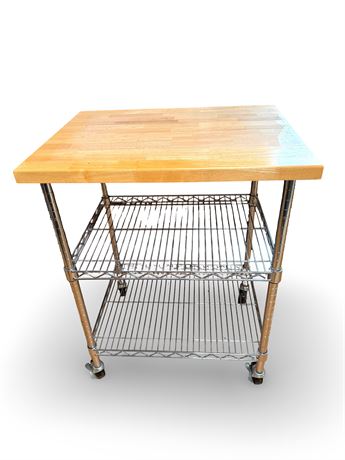 Metal Rolling Cart w/ Wood Top