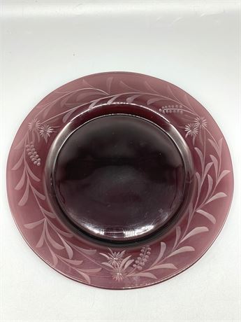 Cranberry Etched Glass Plate