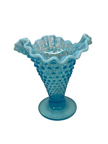 Fenton Blue Hobnail Opalescent Footed Vase
