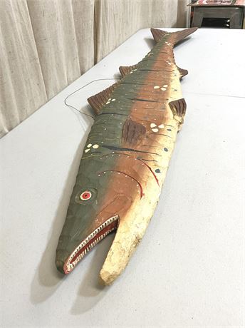 59" Length Hand Carved Wood Fish Wall Art