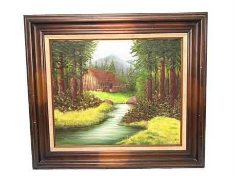 Don Doria Cabin in the Woods Original Painting w/ Wood Frame