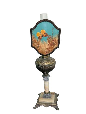 Bradley and Hubbard Antique Oil Lamp with Marble/Brass Column Base