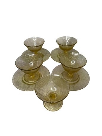 1930s Uranium Crackle Glass Sherbet Cups and Plates