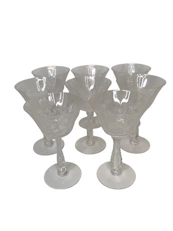 Eight (8) Fostoria Heather Pattern Etched Champagne Glasses