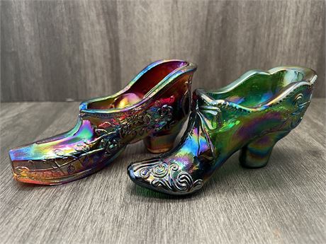 Two (2) Iridescent Glass Shoes