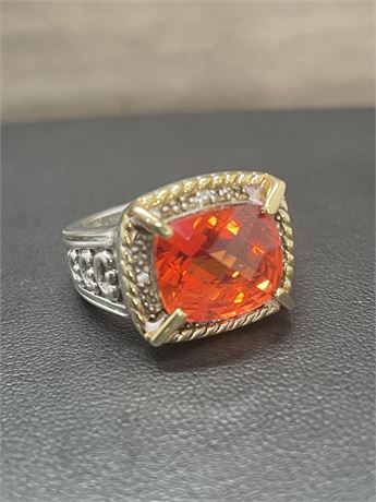 18kt Yellow Gold Sterling Silver Orange Sapphire Ring