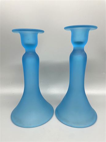 Blue Glass Candle Holders