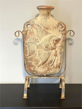 Terra Cotta Vase/Urn with Metal Stand