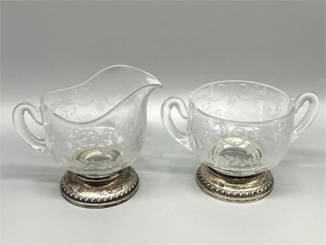 Etched Crystal Creamer and Sugar