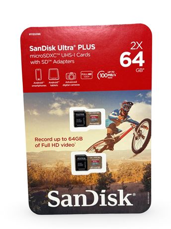 NEW SanDisk Ultra Plus 2X 64GB MicroSDXC Cards