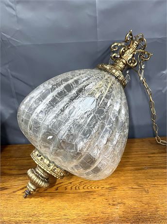 LARGE Brass Glass Swag Lamp Ceiling Light