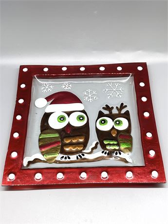 Holiday Owl Glass Plate