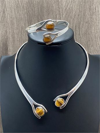 Sterling Silver Tiger's Eye Necklace and Bracelet