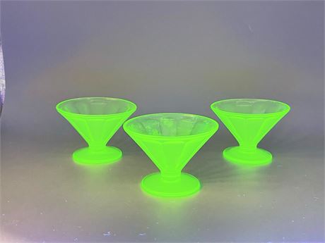 Three (3) Uranium Glass Sherberts