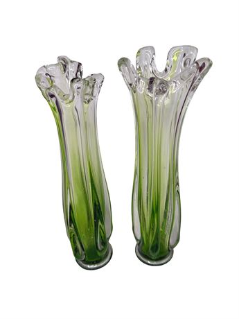 Two (2) Hand Blown art Glass Vases