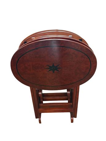 Oval Wooden TV Tray Tables w/ Stand