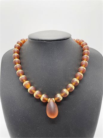 Vintage Amber Glass Bead Necklace