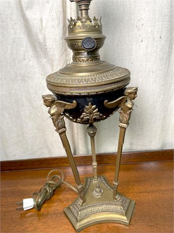 Gilt Bronze Tole Metal Ornate Figural Oil Table Lamp