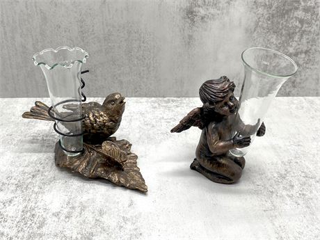 Bronze Angel and Bird Candle Holders