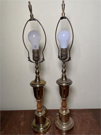 Two (2) Brass and Wood Table Lamps