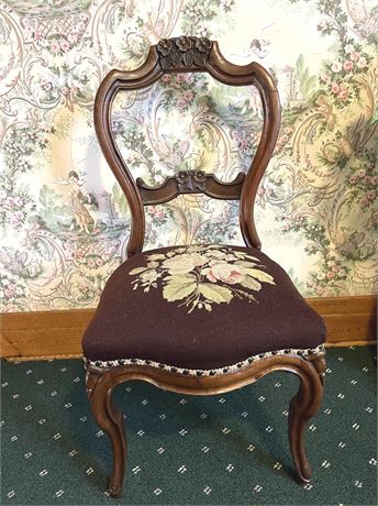 Antique Victorian Needlepoint Accent Chair