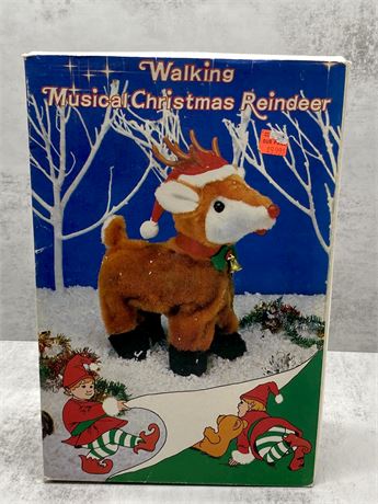 Vintage Walking Musical Christmas Reindeer Light Up Nose w/ Box
