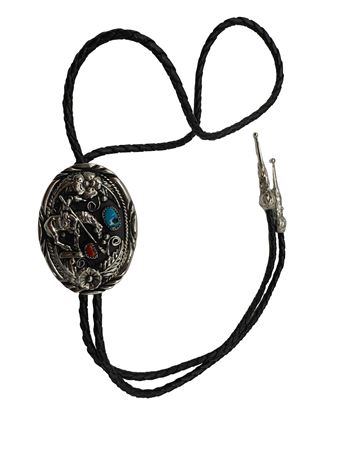 SSI Southwestern Coral Turquoise Bolo Tie Necklace