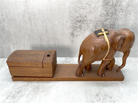 14" Wood Elephant Carving Display