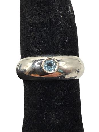 14k White Gold Blue Sapphire Gypsy Ring