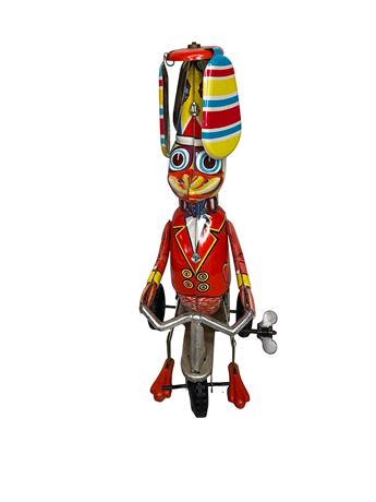 Blick Duck on Bike Tin Windup Litho Toy